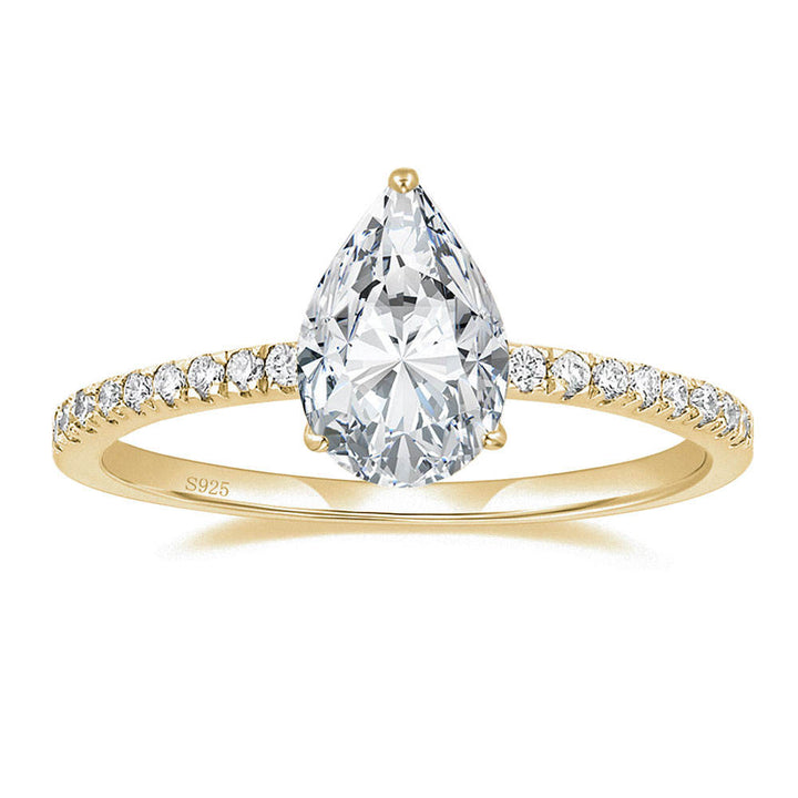 Gold 925 Silver 2CT Pear Shaped Moissanite Engagement Ring