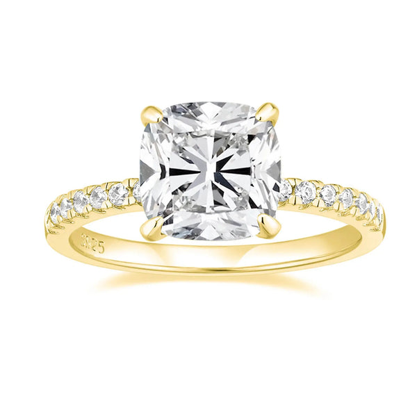 Gold 925 Silver 3.5CT Moissanite Engagement Ring  Cushion