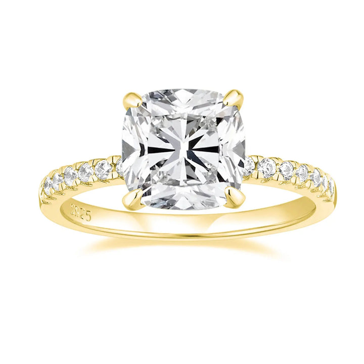 Gold 925 Silver 3.5CT Moissanite Engagement Ring  Cushion