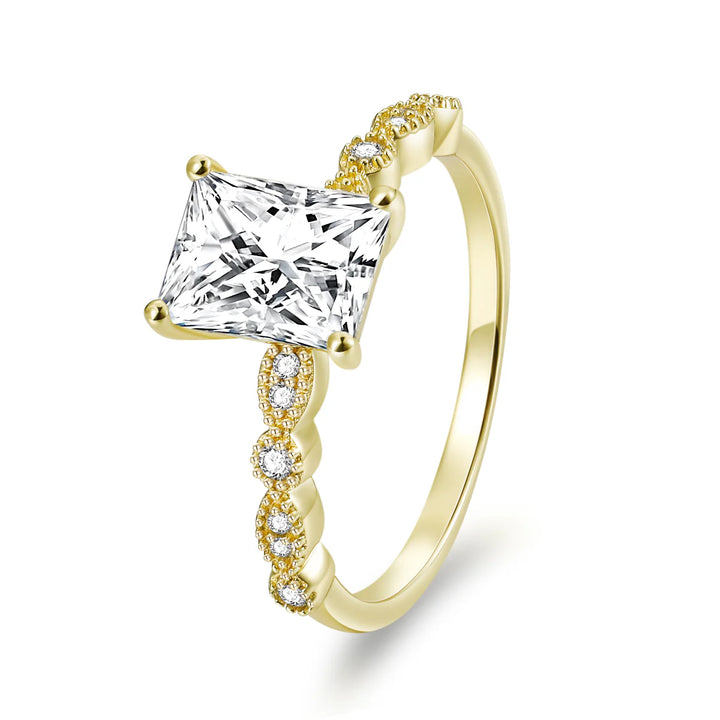 Gold radiant fashion rings with 2 Carat Moissanite