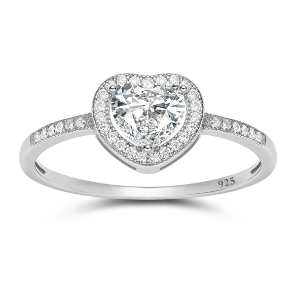 Heart Cut Sterling Silver Rings Engagement Rings with CZ