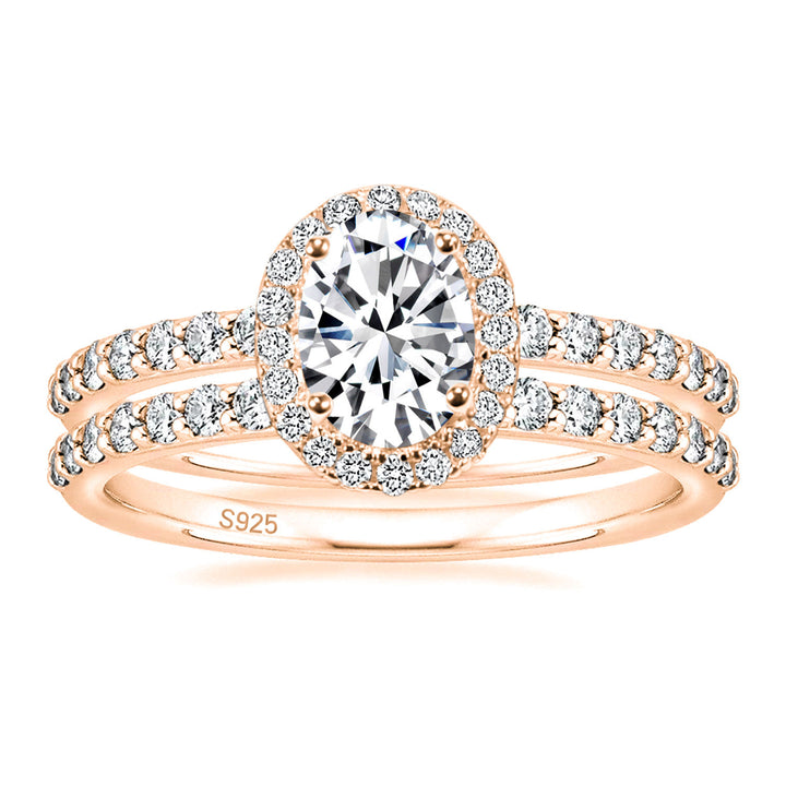 Luxurious Rose Gold 1.5CT Oval Cut Bridal Set with Moissanite Diamonds