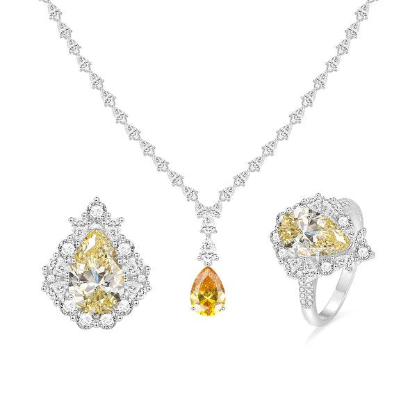 Yellow Sapphire Pendant & Ring & Earrings Jewelry Set