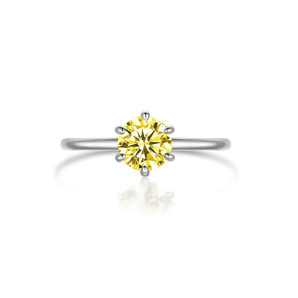 Sterling Silver 1 CT Six Prong Yellow Gemstone Moissanite Engagement Ring