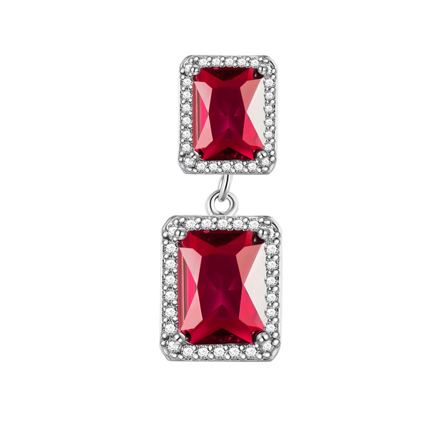 Emerald Cut Double Ruby Earrings