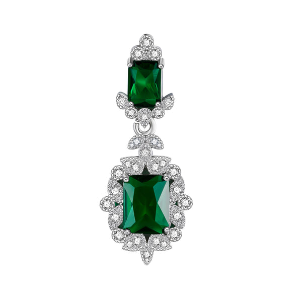 Sterling Silver Snowflake Double Emerald Earrings