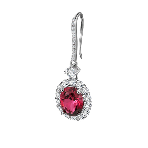 2CT Cubic Zirconia Sterling Silver Oval-cut Ruby Earrings with Hooks