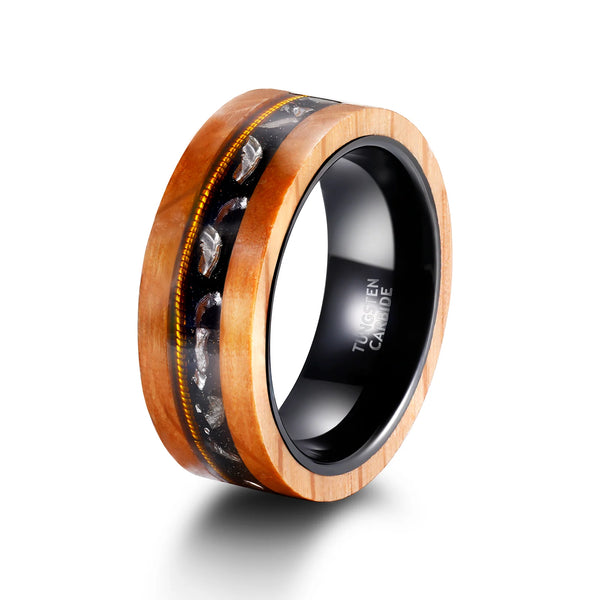 8mm Olive Wood Guitar String Inlay Tungsten Ring