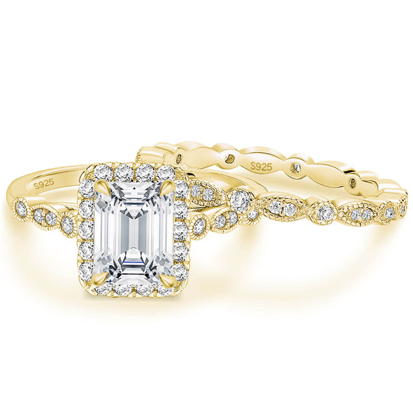 S925 Silver 2 Carat Emerald Moissanite Wedding Set