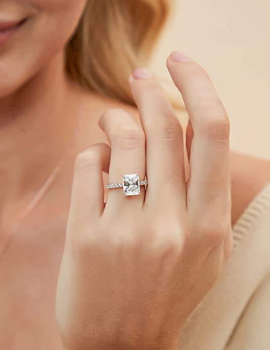 3CT Radiant Cut Sterling Silver Engagement Moissanite Ring