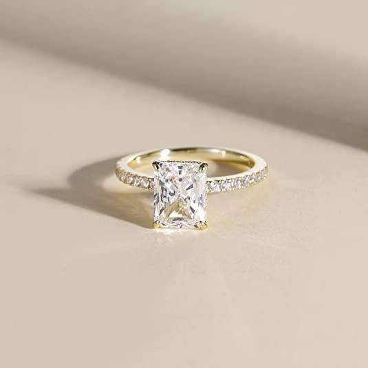 3CT Radiant Cut Sterling Silver Engagement Moissanite Ring