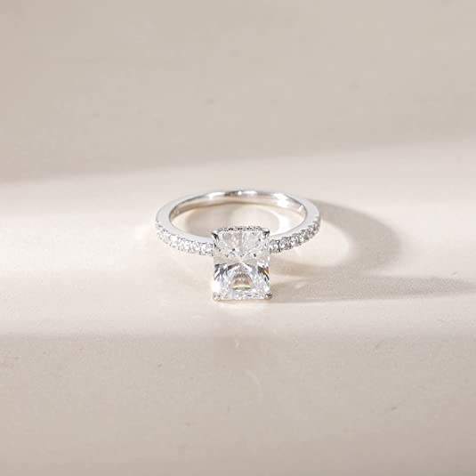 3CT Radiant Cut Sterling Silver Engagement Moissanite Ring