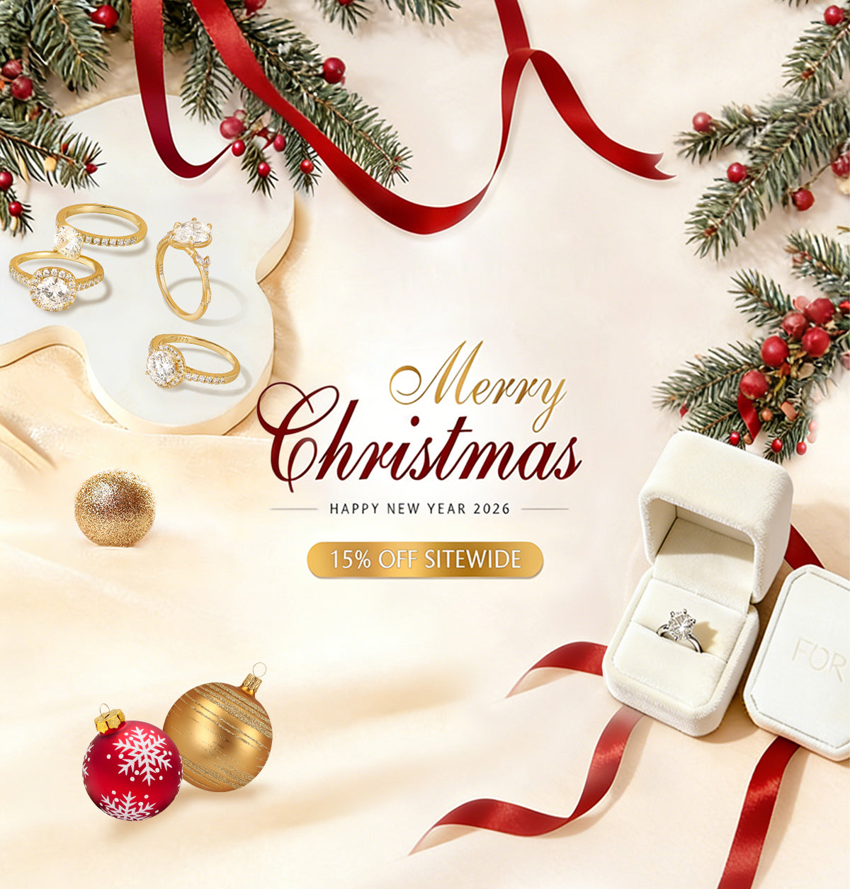 Moissanite rings as Christmas gifts, mobile banners for Christmas sales of wedding rings