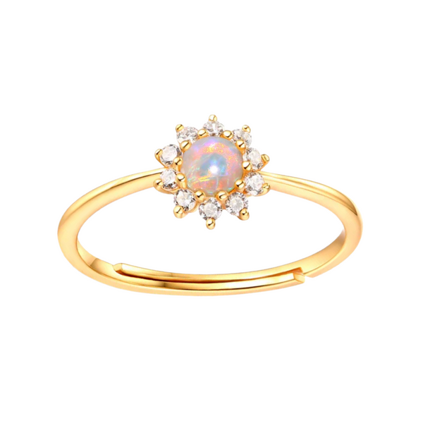 Natural Opal Sunflower Rings Adjustable in Sterling Silver
