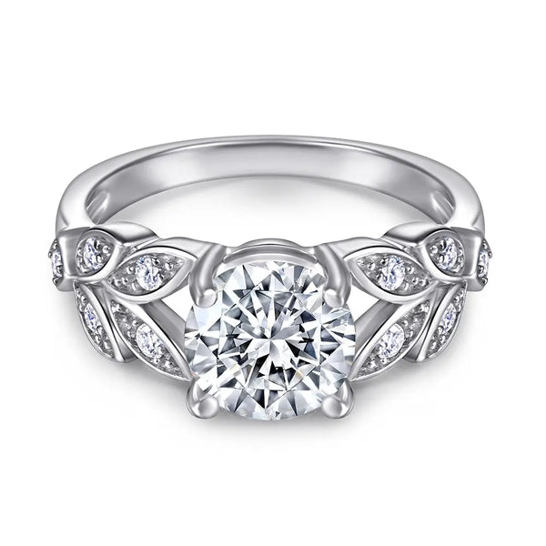 2 Carat Round Moissanite Vintage Leaf Engagement Ring