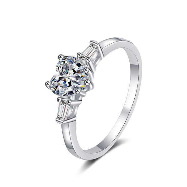 1 Carat Heart Moissanite Engagement Ring in Sterling Silver