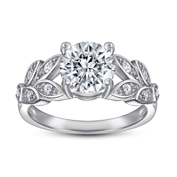 2 Carat Round Moissanite Vintage Leaf Engagement Ring