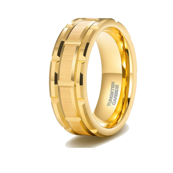 Fashionable Plating Fluted Combination Tungsten Ring for Men