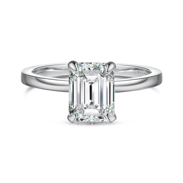 2 Ct Moissanite Diamond Engagement Ring Sterling Silver Emerald Ring