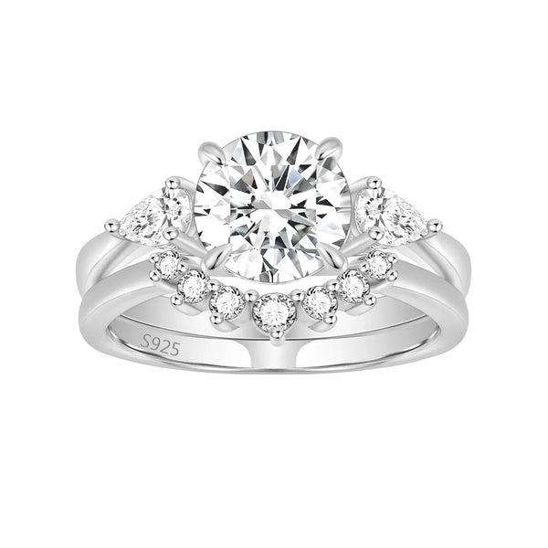 Romantic 2CT Round Cut Moissanite Bridal Ring Set