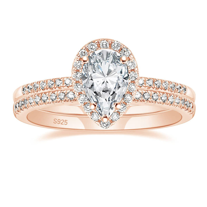 Rose Gold 1.5CT Pear Cut 925 Sterling Silver Moissanite Bridal Set