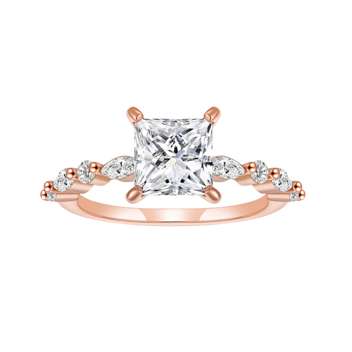 Rose Gold Dazzling Princess Ring with Moissanite