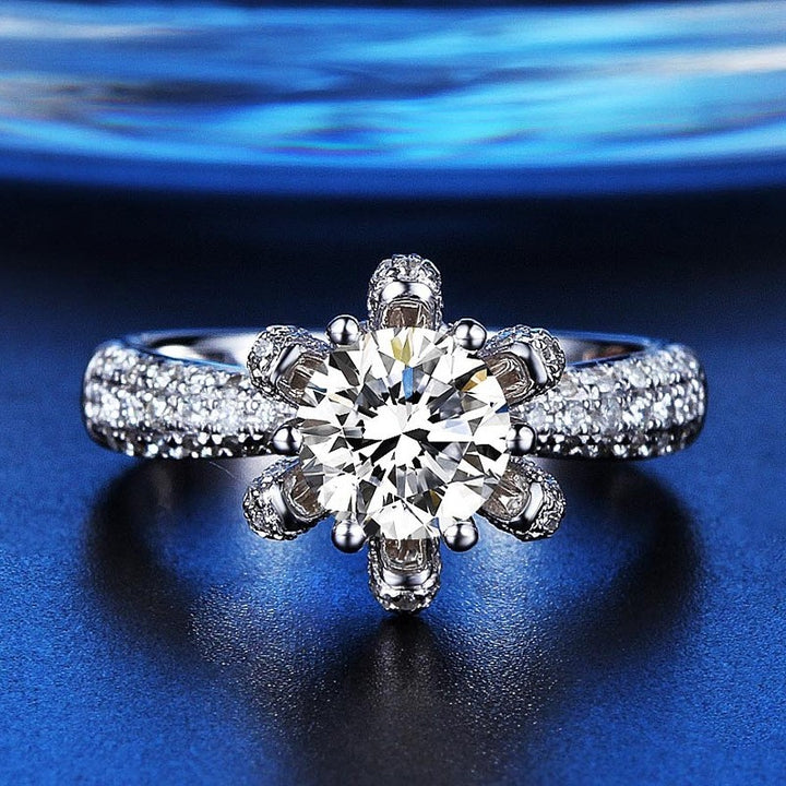 Round floral engagement rings with Moissanite