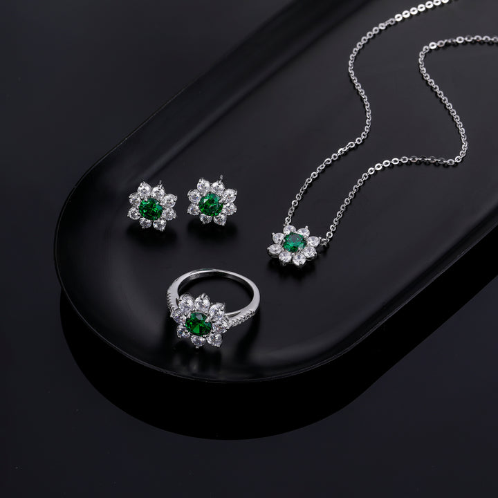 Emerald Jewelry Set, cute Jewelry Set, Emerald Pendant, Emerald Pendant necklace, Emerald ring, Emerald earrings Emerald Flower Pendant & Ring & Earrings Jewelry Set