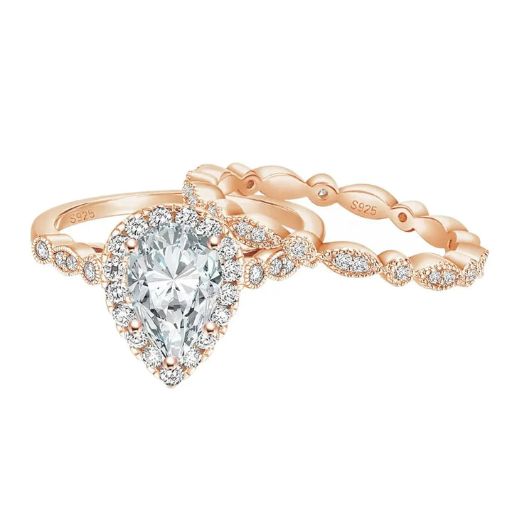 S925 Silver 1.5 Carat Pear Moissanite Wedding Ring Sets for Women, 1.5 Carat ring, pear engagement ring