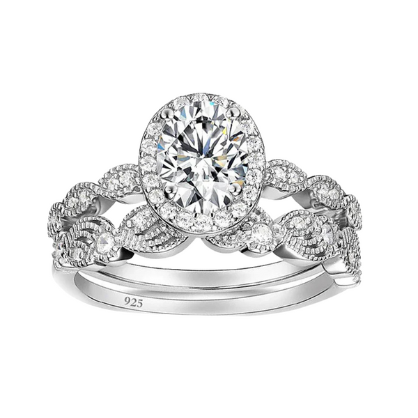 S925 Silver 1.5 Ct Oval Cut Moissanite Wedding Sets