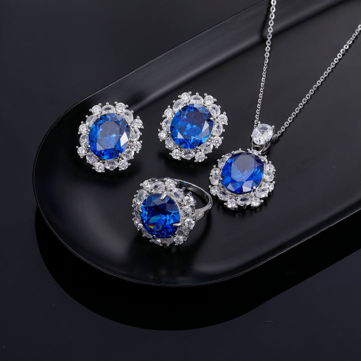 Sapphire Jewelry Set, Sapphire necklace, Sapphire ring, Sapphire earring