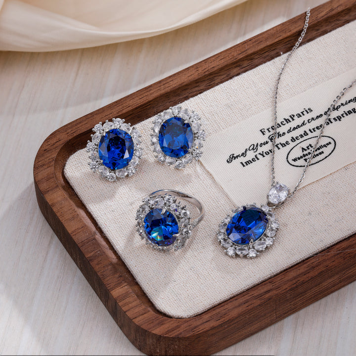 Sapphire Jewelry Set, Sapphire necklace, Sapphire ring, Sapphire earring
