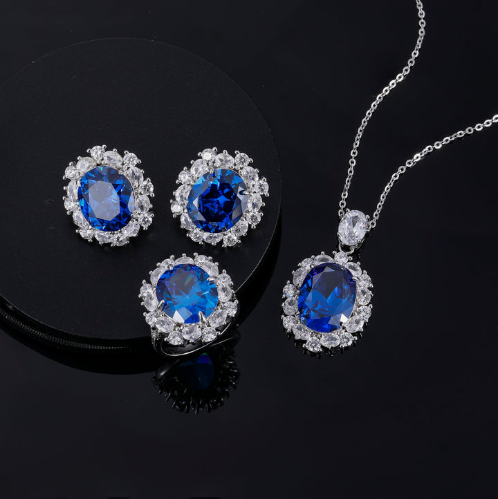 Sapphire Jewelry Set, Sapphire necklace, Sapphire ring, Sapphire earring