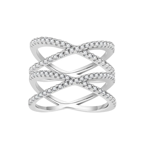Silver Cross Ring Double X Cubic Zirconia Engagement Rings