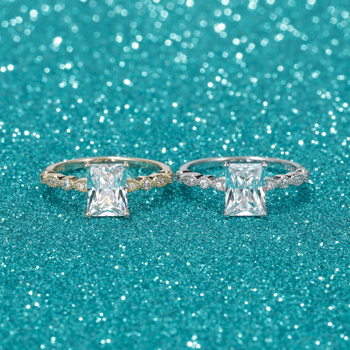 Sliver Gold 2 Carat  Radiant Cut wedding rings