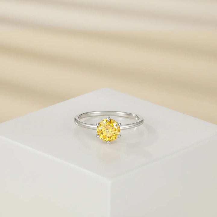 Sterling Silver 1 CT Six Prong Yellow Gemstone Moissanite Engagement Rings