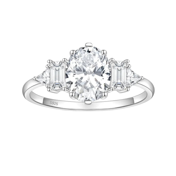 Three Stone Oval Engagement Ring with Moissanite