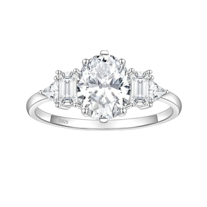 Three Stone Oval Engagement Ring with Moissanite