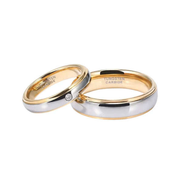 Tungsten Couple Rings his and hers Gold and Silver
