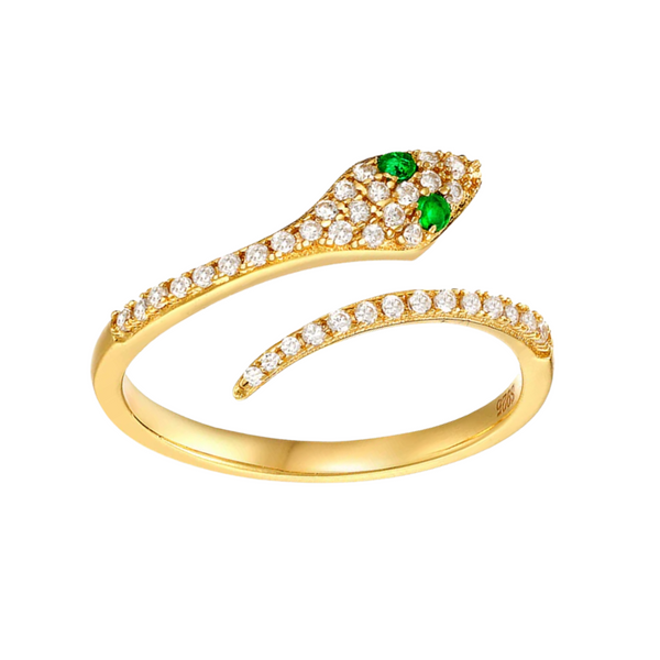 White & Green Cubic Zirconia Sterling Silver Snake Rings Adjustable