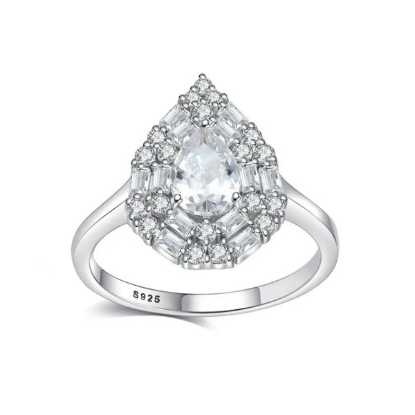 White Sapphire Engagement Rings Sterling Silver Cubic Zirconia Rings for Women