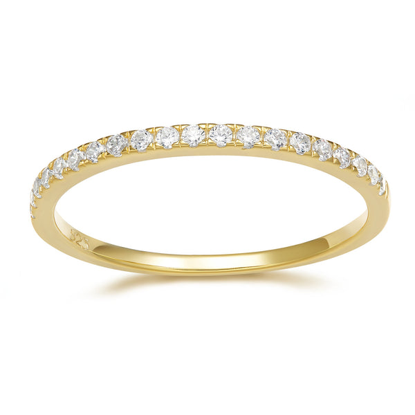 Gold Womens Sterling Silver Rings CZs Eternity Stackable Ring 2mm