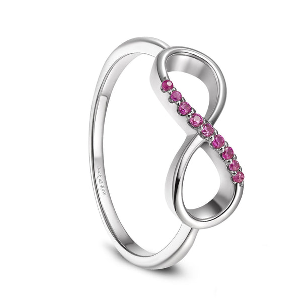 Infinity Sterling Silver Wedding Bands with Pink Cubic Zirconia Stones Promise Band