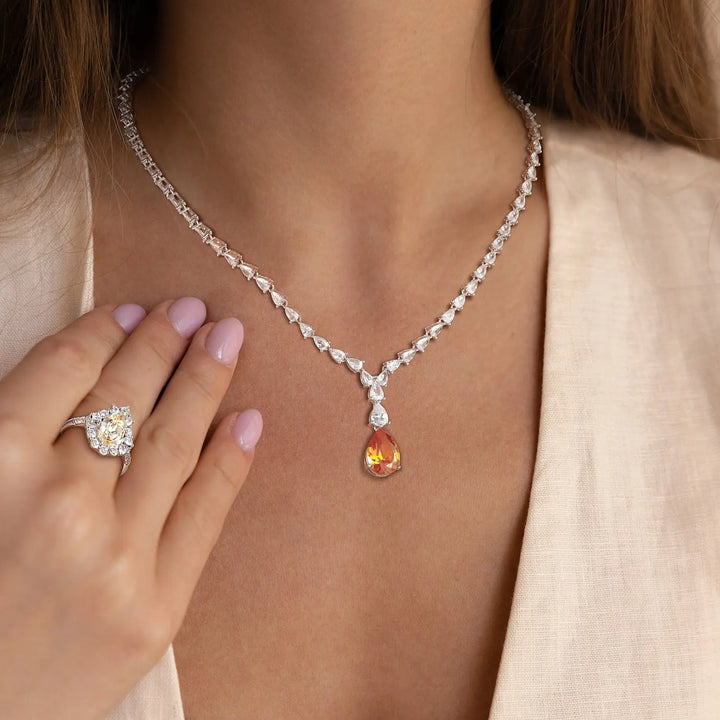 Yellow Sapphire Pendant & Ring & Earrings Jewelry Set