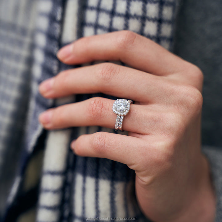 affordable 1.2ct moissanite wedding ring sets worn on hand