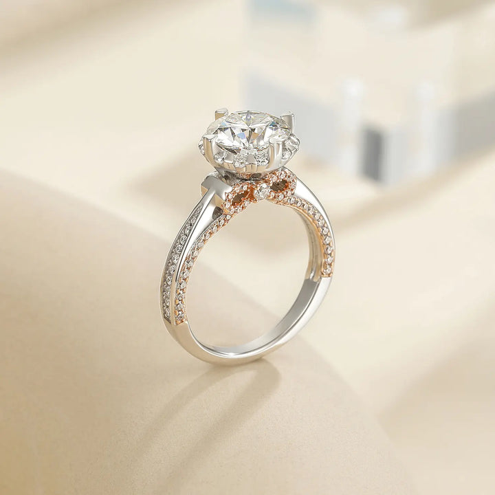 Side view of affordable bow tie 3ct moissanite engagement ring