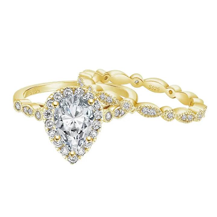 affordable gold s925 silver 1.5 carat pear moissanite wedding ring sets for women