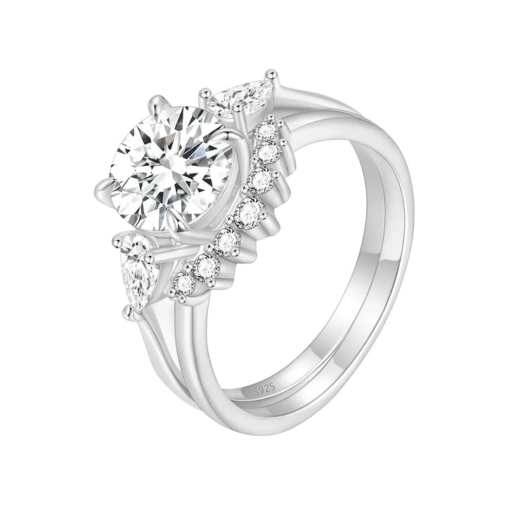 Affordable moissanite bridal sets with three stone d color 