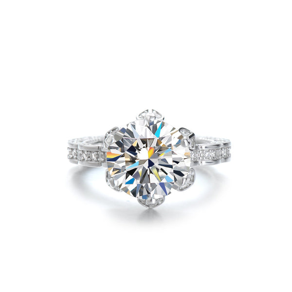Affordable nature inspired 5 carat moissanite ring with floral petal design