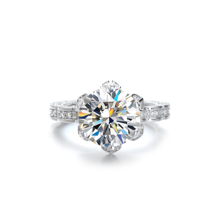 Affordable nature inspired 5 carat moissanite ring with floral petal design
